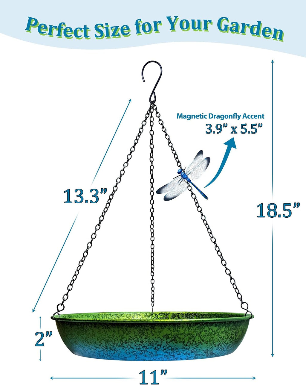 Hanging Bird Bath for Outside Metal Hanging Bird Feeder Window Birds Feeder Hand-Painted Blue and Green Gradient 11