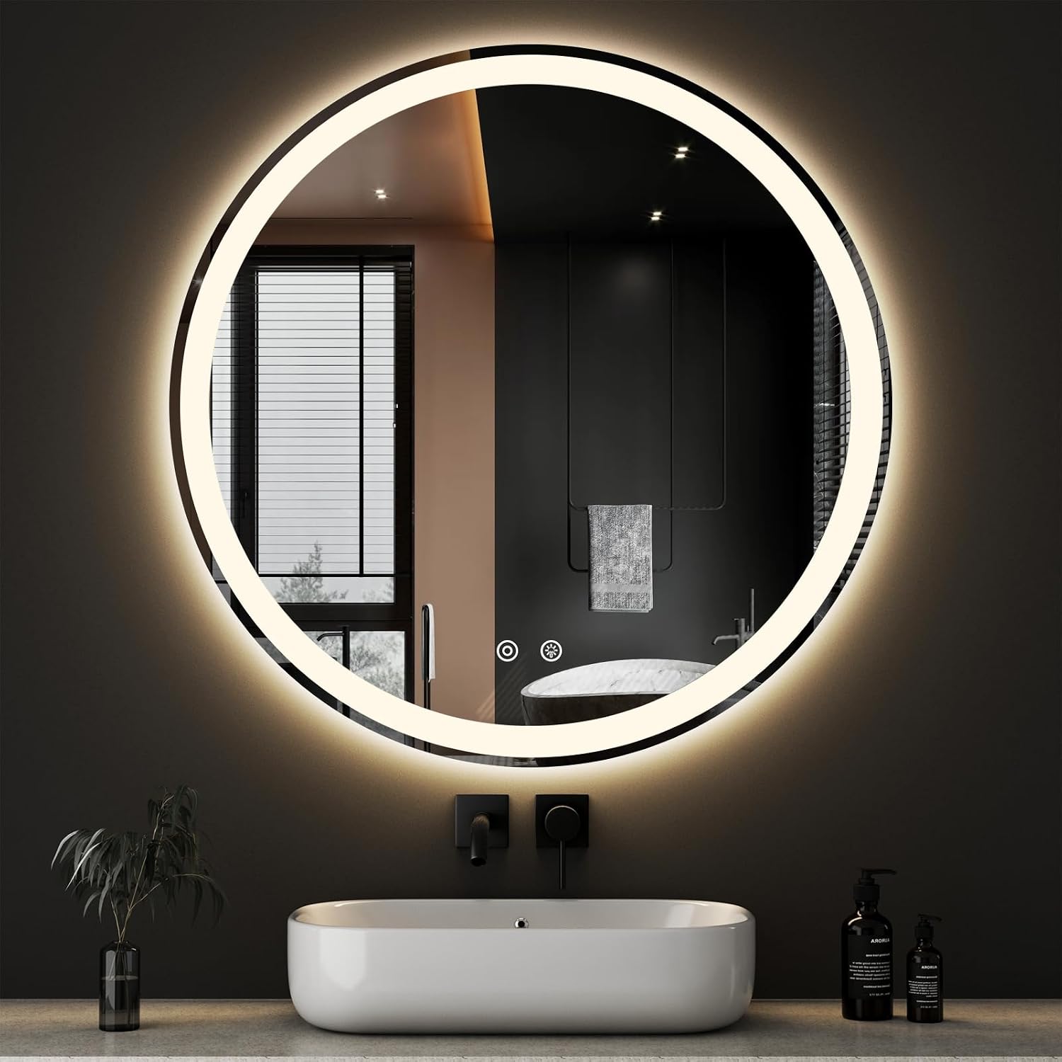 36 Inch Round LED Bathroom Mirror with Lights, Circle Vanity Mirror | Anti-Fog, Dimmable, 3-Color Light, Front Light
