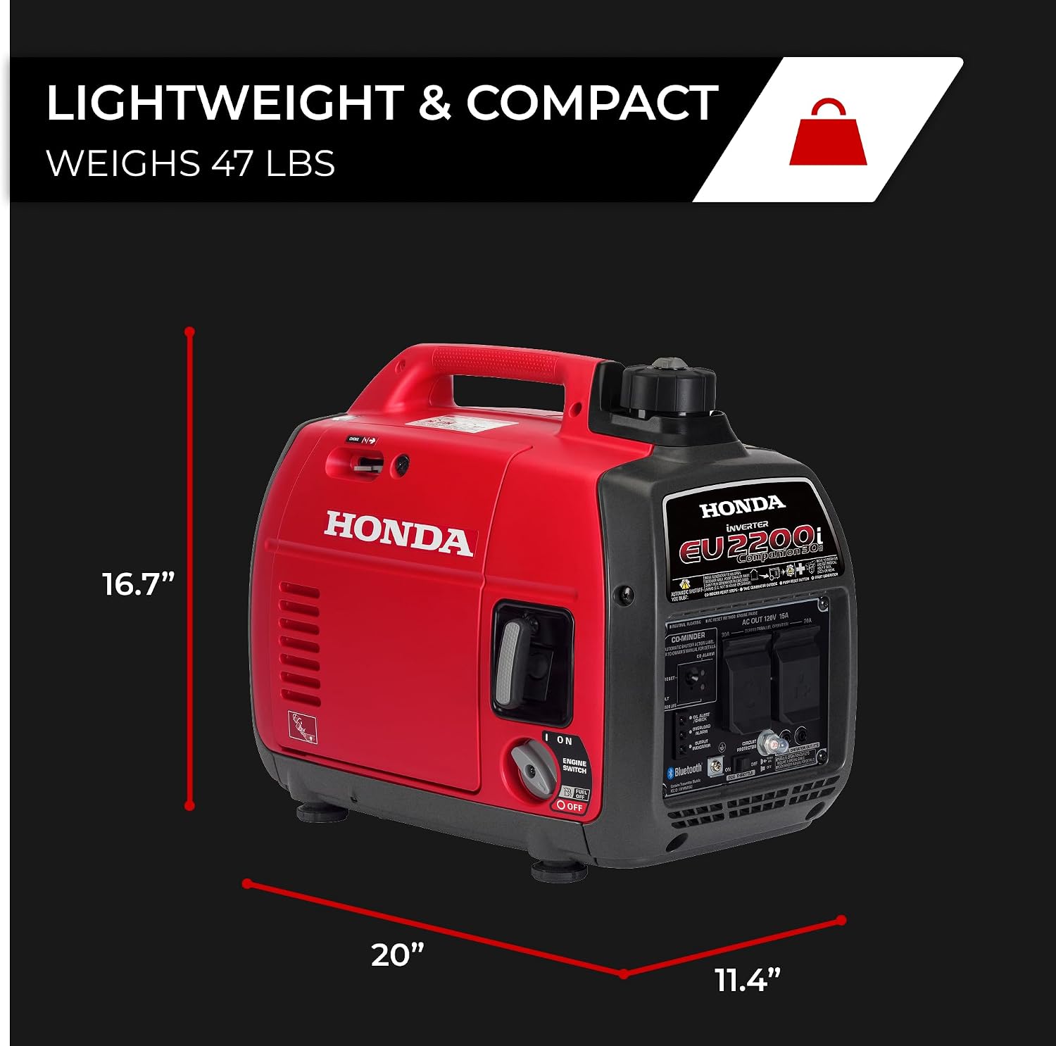 EU2200i Companion 2200 Watt Inverter Generator (EU2200ITAN1) | Super Quiet 120V Gas Powered Portable Generator for