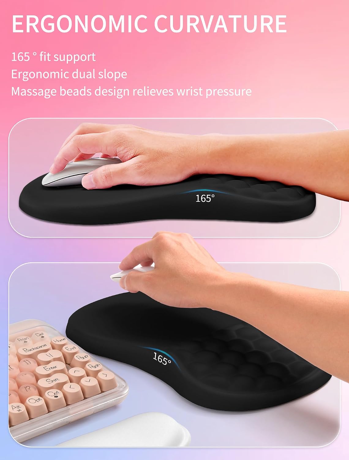 2in1 Combination, Wave Keyboard Wrist Rest and Ergonomic Curvature Mouse Pad Wrist Support for Relieve Wrist Pain
