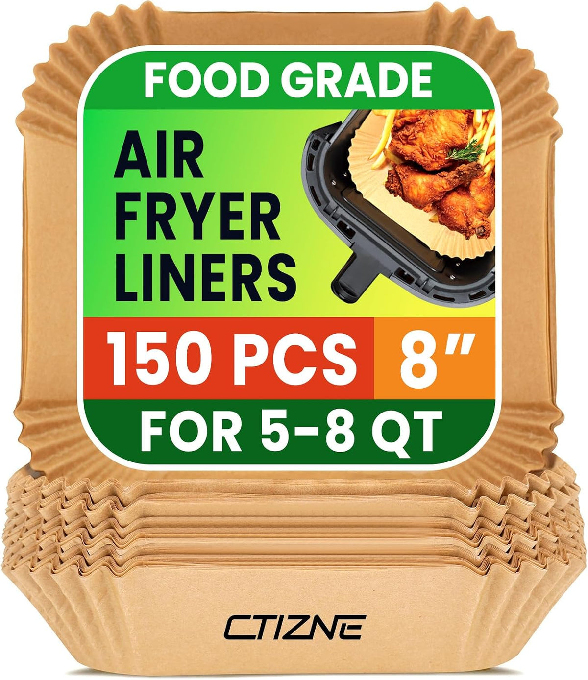 Air Fryer Liners Disposable, 150Pcs Parchment Paper 8" Square for 5-8QT