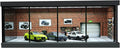 1/64 Diorama Garage Model LED Lighting Showroom Parking Lot Display Case | 5 Parking Space, Acrylic Dust Door, Red