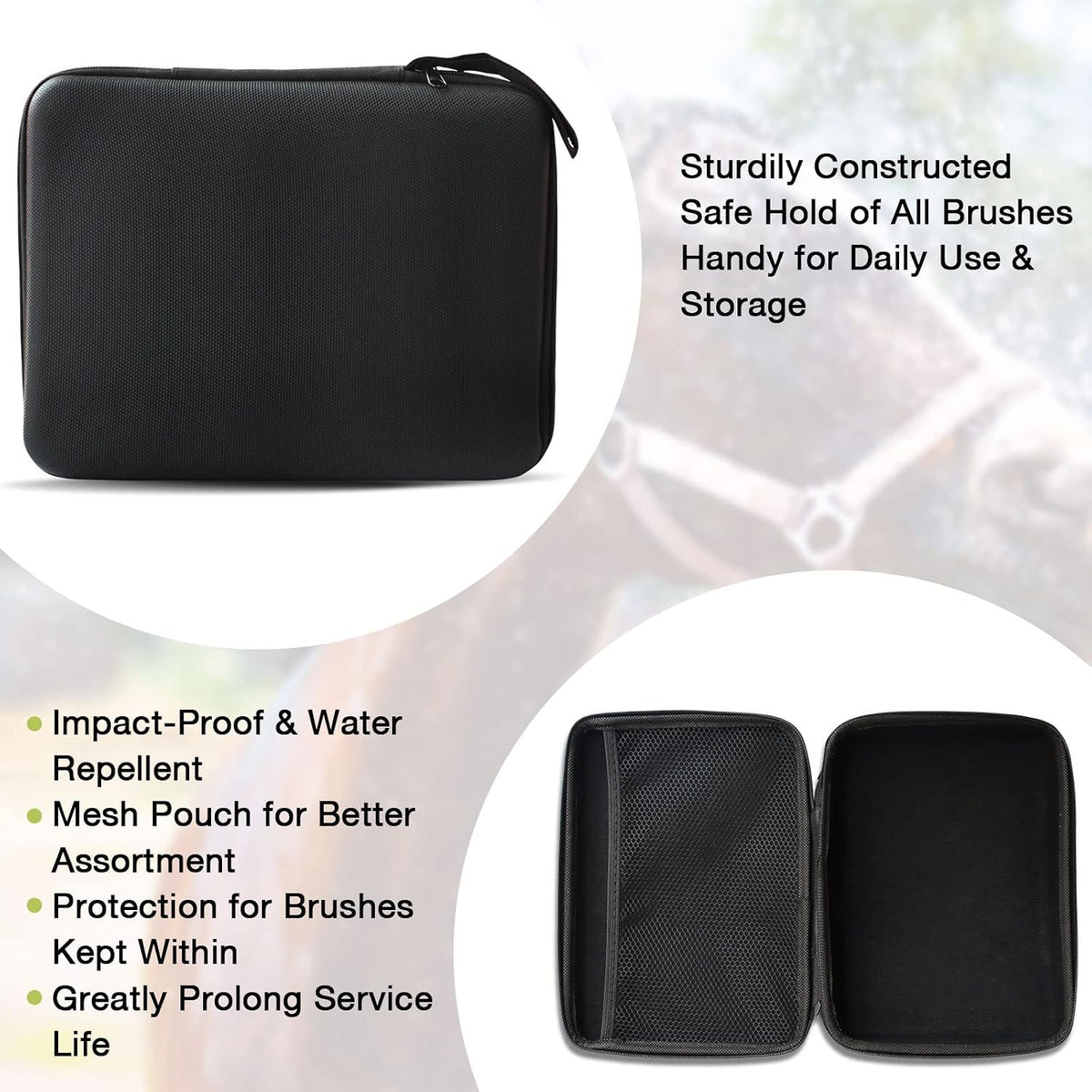 Horse Grooming Kit 10-Piece Wooden Brush Set with Storage Case Tack Room Supplies Shedding Grooming Massaging Tools