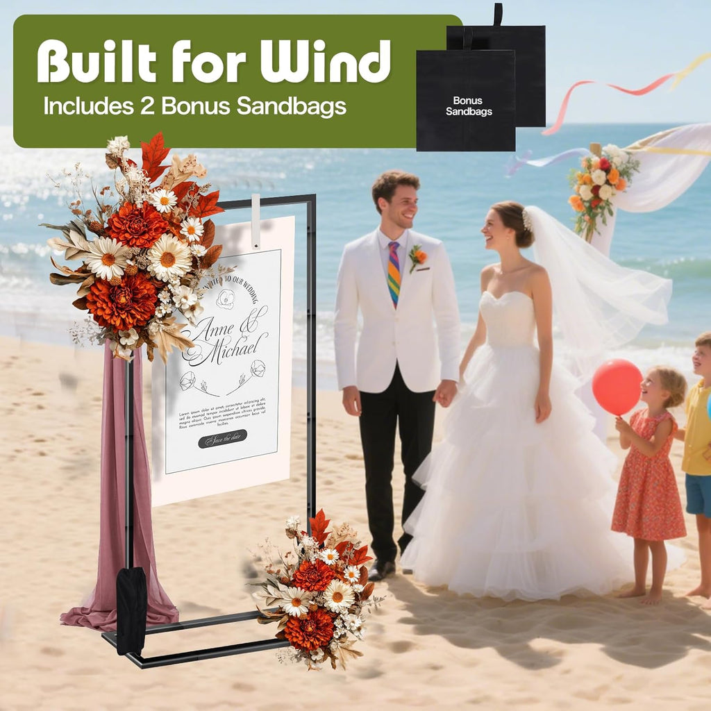 Wedding Sign Stand – Adjustable Metal Easel, 50" or 66" Floor Poster Holder, Black, Perfect for Wedding Welcome