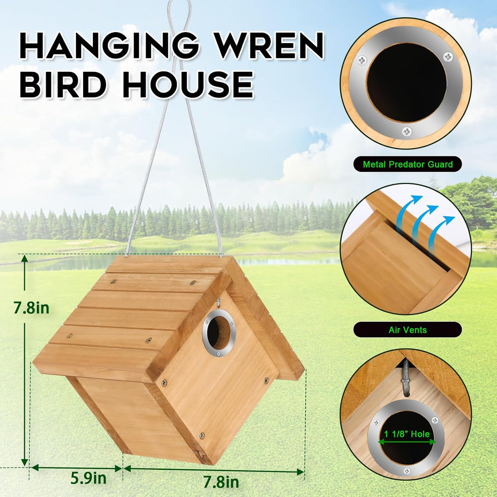 Wren Bird Houses for Outside with 1-1/8" Entrance Log Color 1 Pack