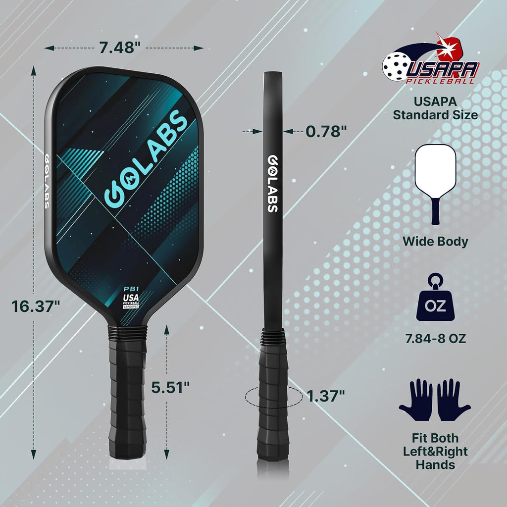 Pickleball Paddles Set of 2,Fiberglass USAPA Approved 16mm Thickness | 8oz Lightweight, 5.51" Comfort Anti-Slip