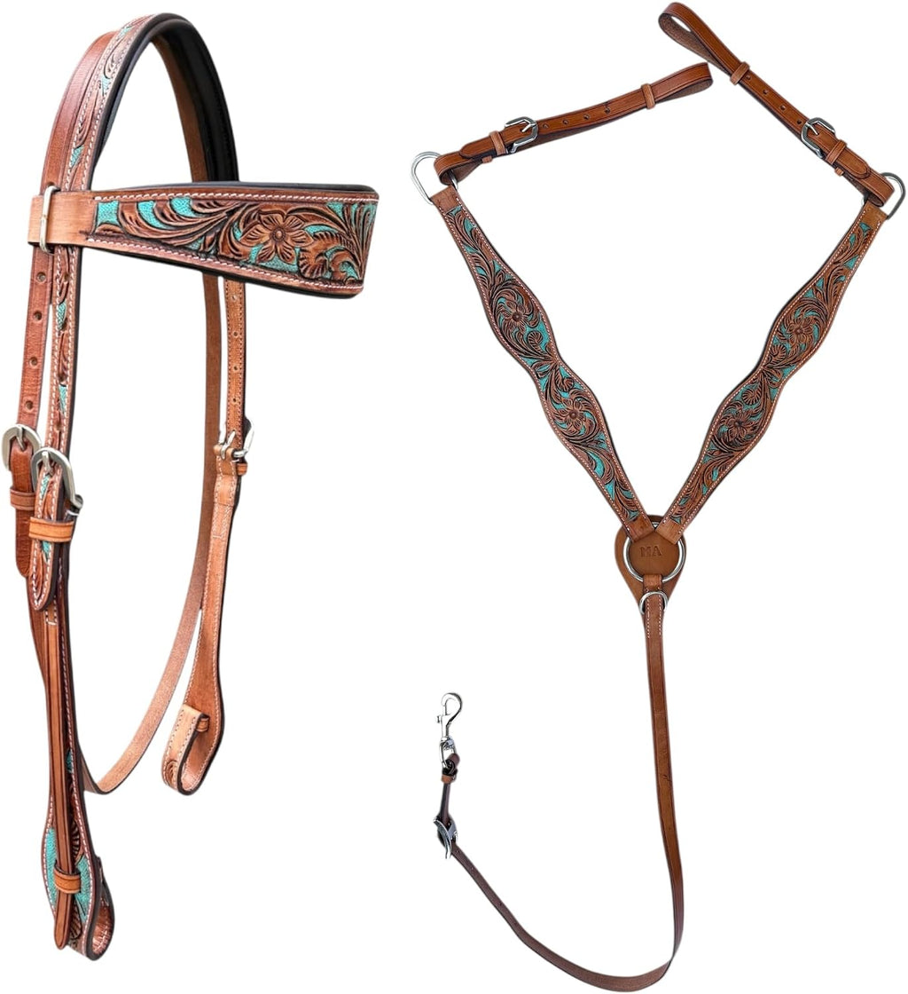 Tooled Leather Western Headstall & Breast Collar Set – Handcrafted Leather, Classic Western Tack, Multiple Styles &