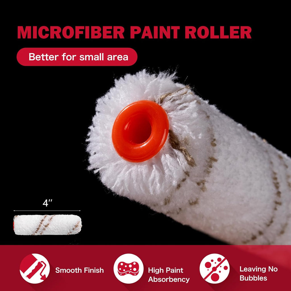 Mini Paint Roller Kit-13 Piece, 4-Inch Microfiber Paint Rollers with Ergonomic Handle, Small Roller Paint Brush