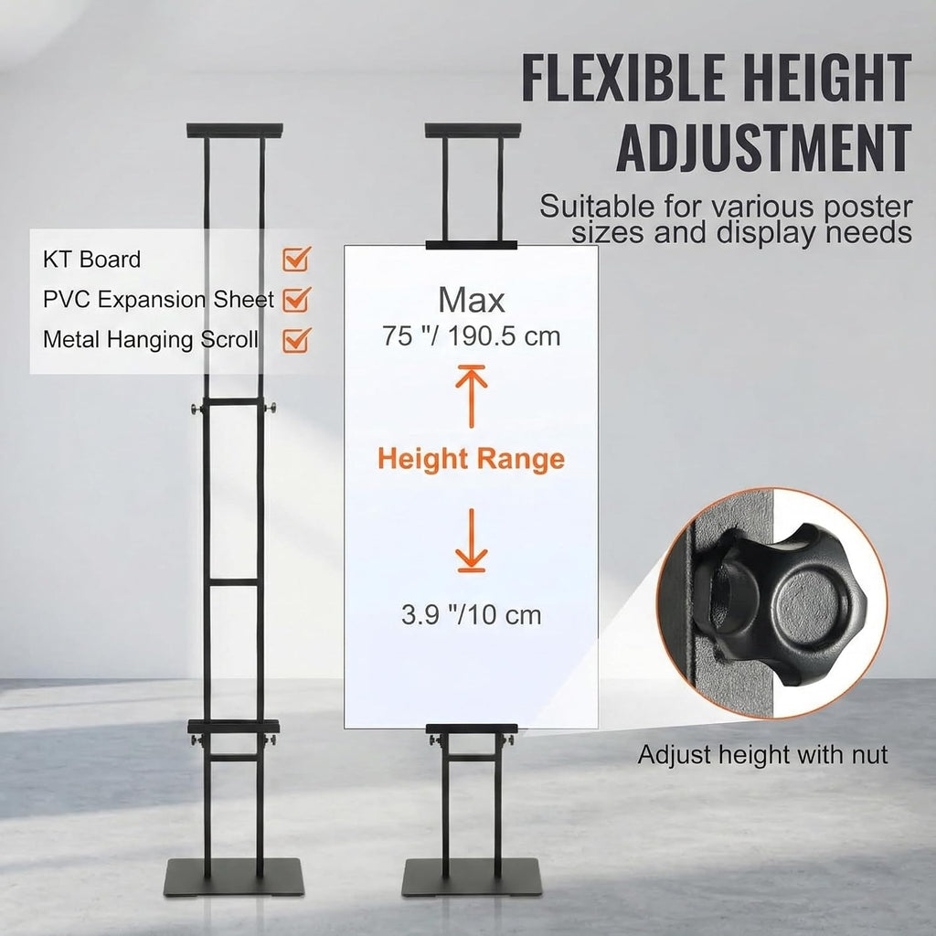 Poster Stand, Adjustable Height Up to 75", Double-Sided Heavy Duty Pedestal Sign Holder, Floor Standing Sign Holder