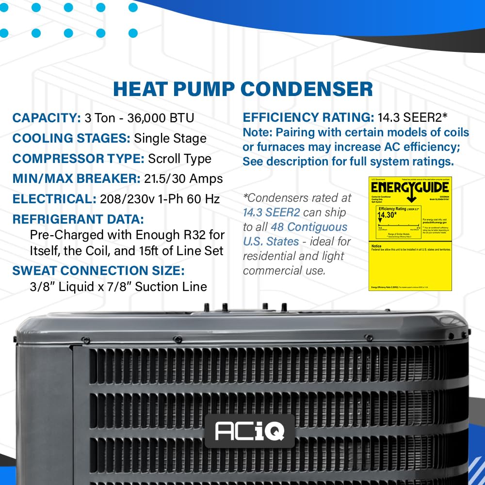3 Ton 14.3 SEER2 Mobile Home Heat Pump Unit & Coil AC System, 30' Kit