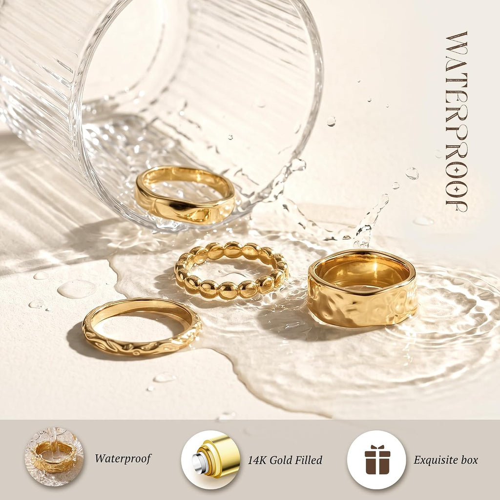 Chunky Gold Rings for Women Non Tarnish Dainty Stackable Silver Rings 14K Gold Plated Stacking Thumb Rings Set Trendy