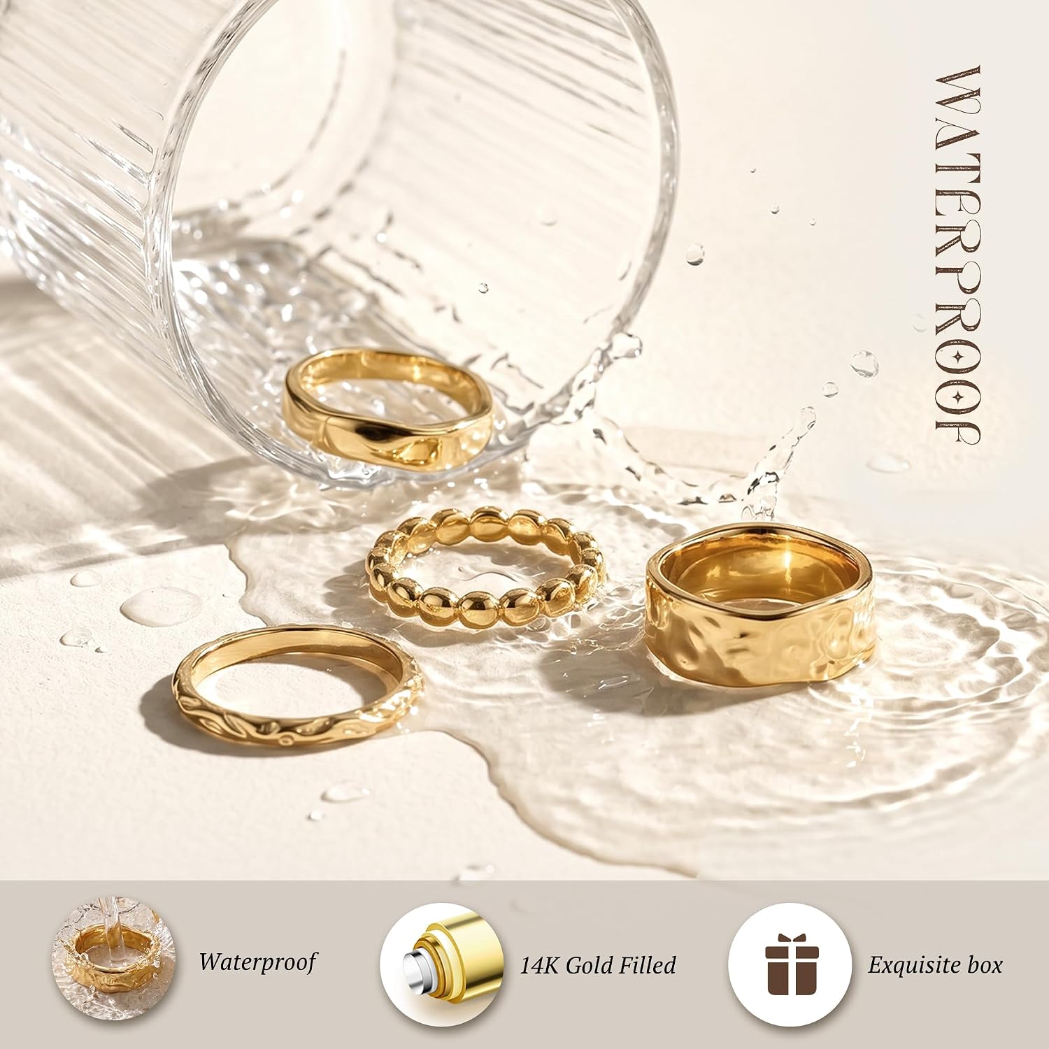 Chunky Gold Rings for Women Non Tarnish Dainty Stackable Silver Rings 14K Gold Plated Stacking Thumb Rings Set Trendy