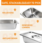 1/3 Size Hotel Pans with Lids, (6 PK) Stainless Steel Food Pans