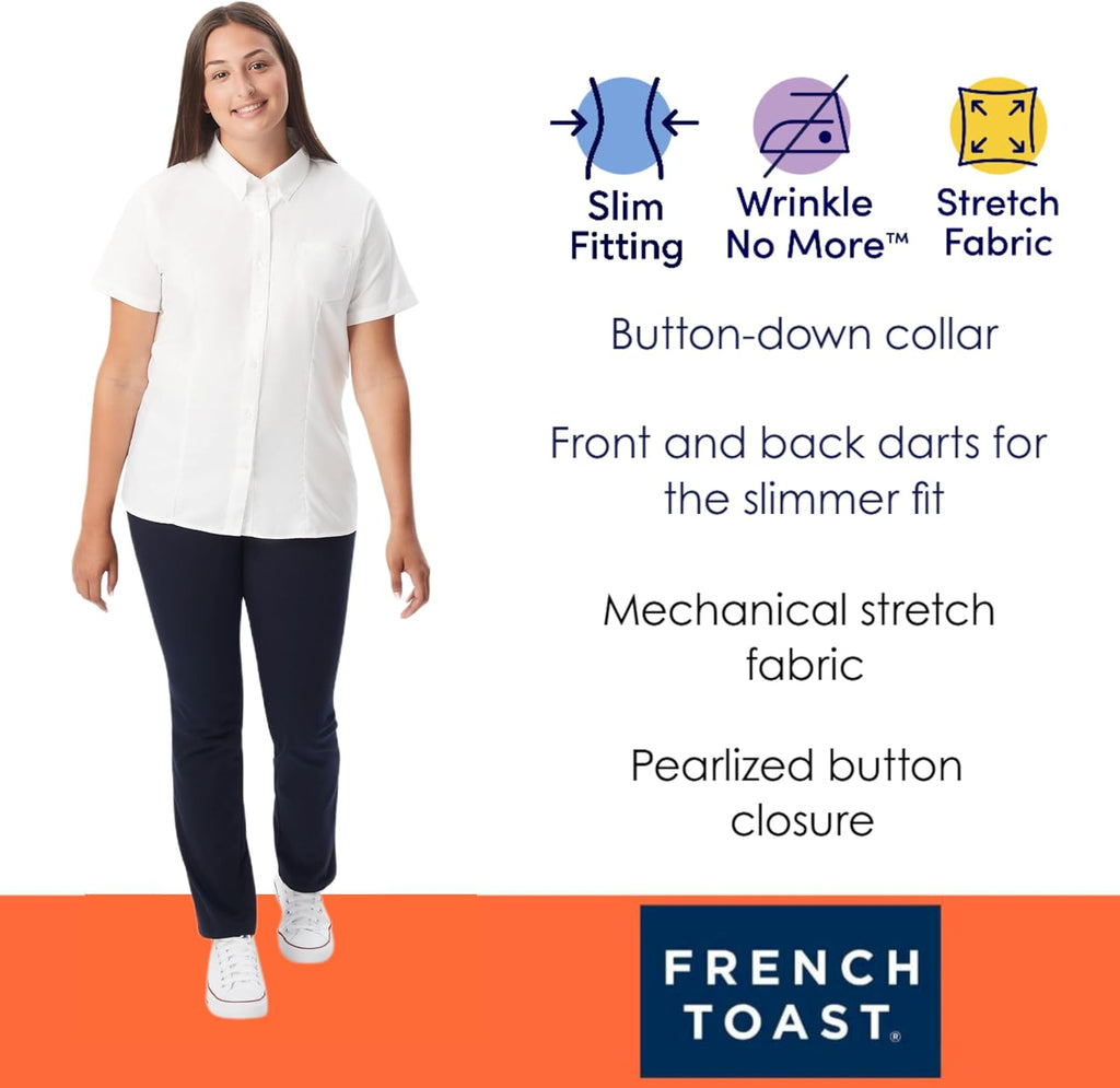 Women's Junior's Fitted Wrinkle-Resistant Oxford Shirt with Short Sleeves