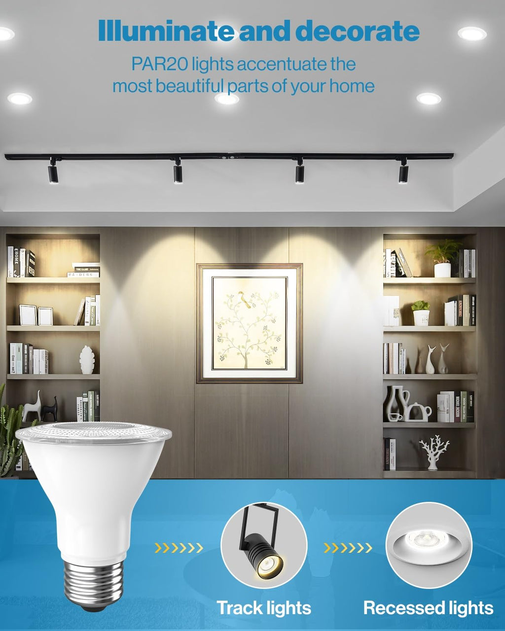 Sunco 10 Pack PAR20 LED Bulb, Flood Light, E26, 7W=50W, Track Lighting