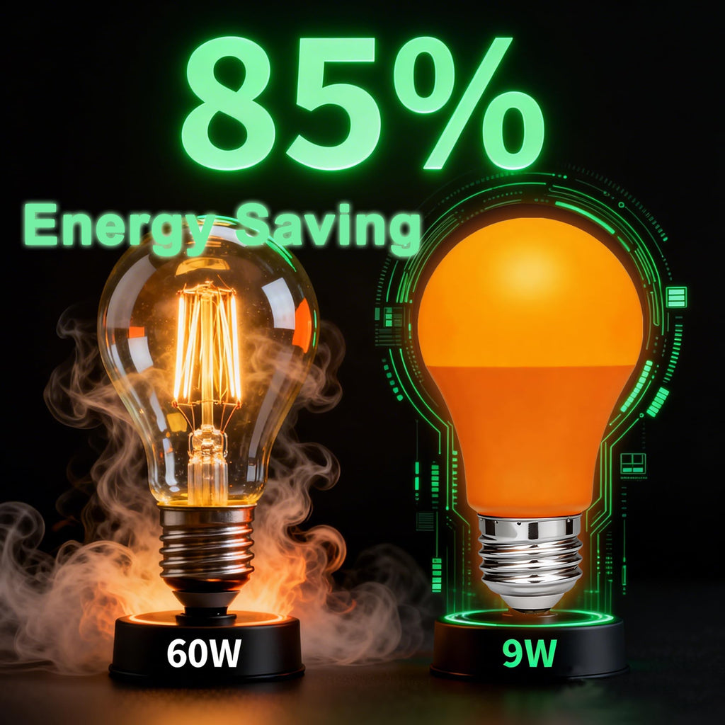 Orange Light Bulbs 9W LED 60W Equivalent, E26 Base A19 Shape, 4-Pack