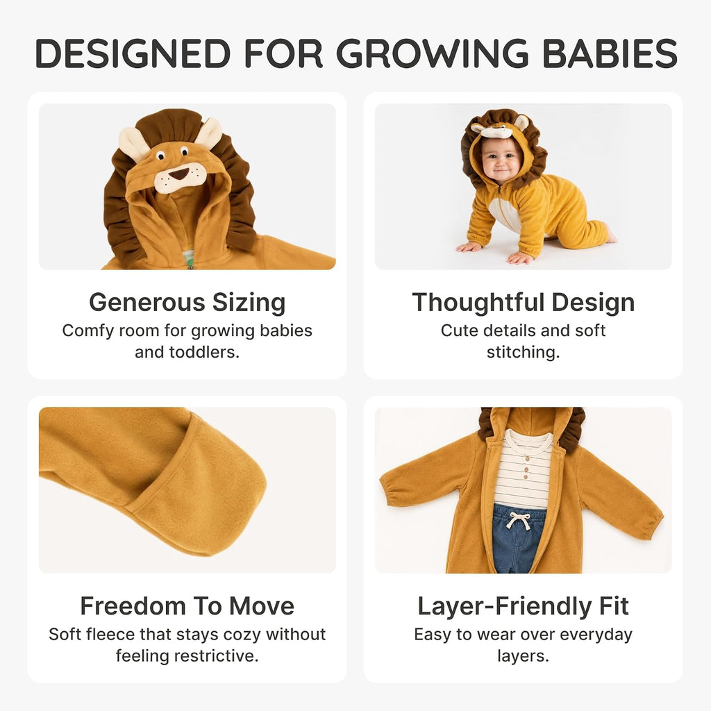 Fleece Baby Bunting Bodysuit – Infant One Piece Kids Hooded Romper Outerwear Toddler Jacket