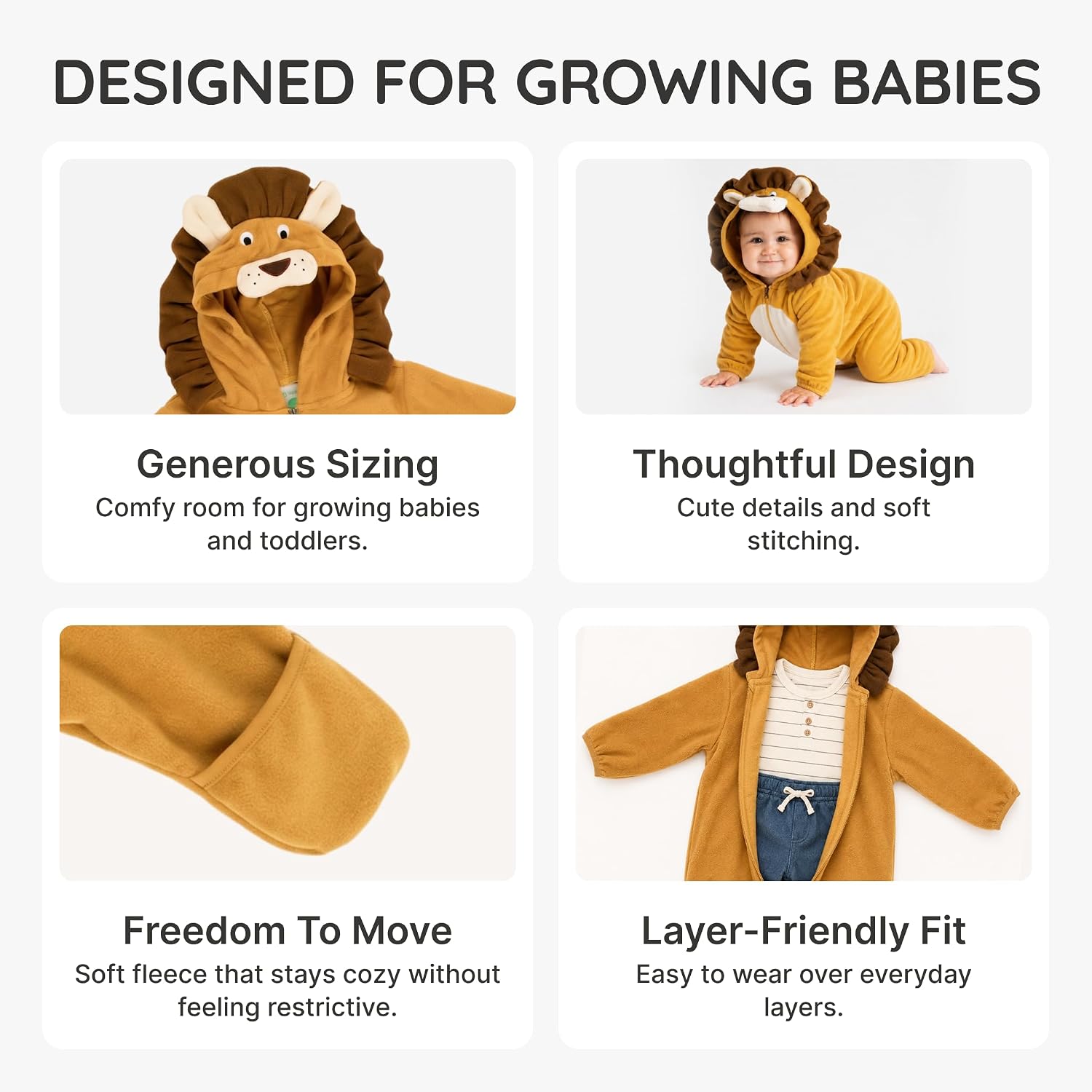 Fleece Baby Bunting Bodysuit – Infant One Piece Kids Hooded Romper Outerwear Toddler Jacket