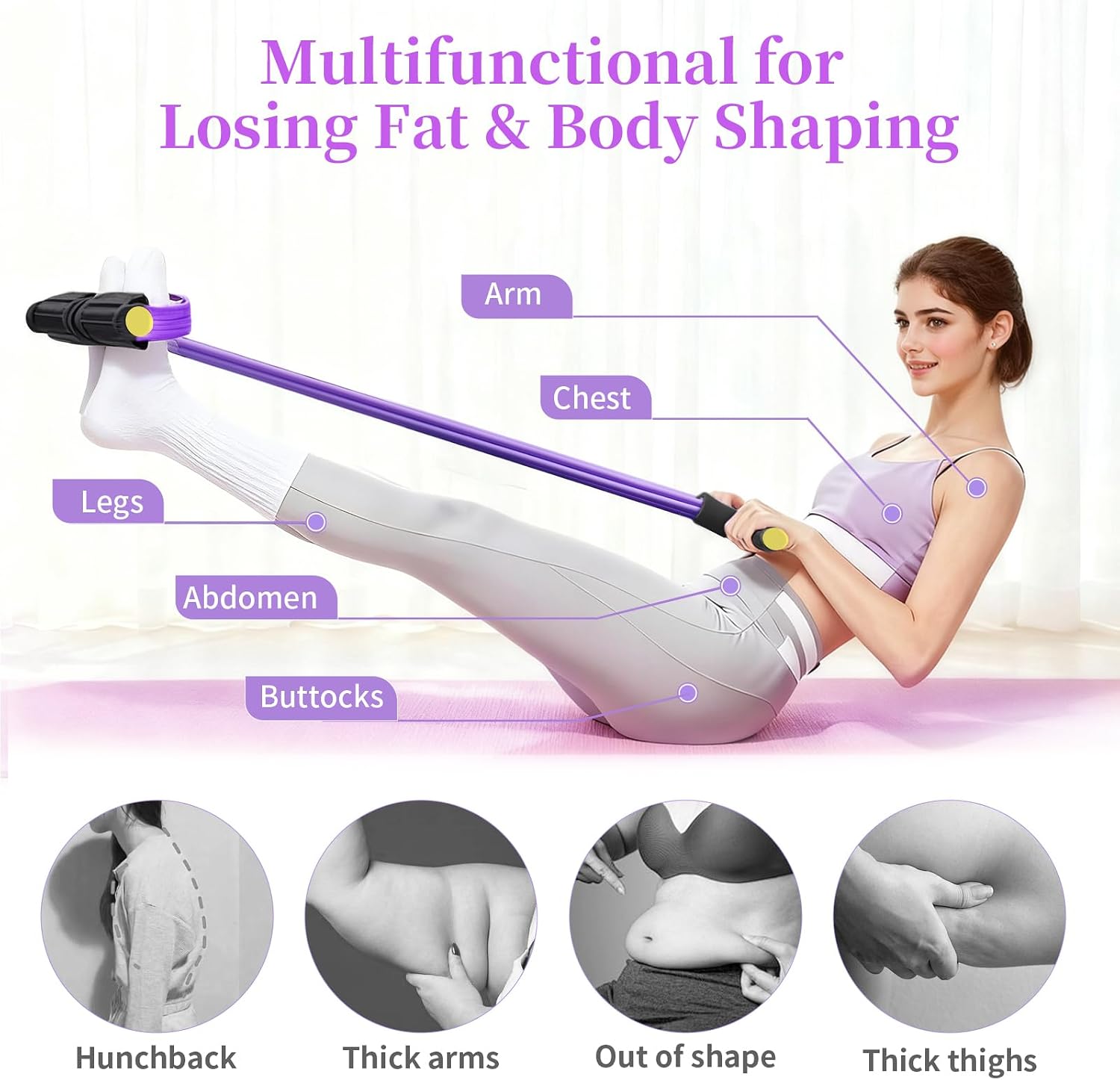 Pedal Resistance Bands with Handles, Upgrade 6-Tubes Elastic Bands for Exercise, Natural Rubber Foot Pedal Resistance