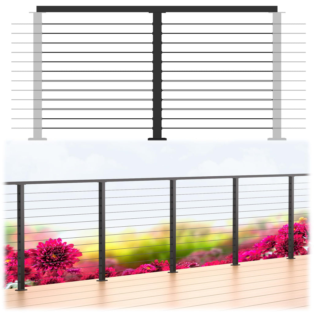 4-8ft Modular 42in Cable Railing Level Post Kit with Handrail