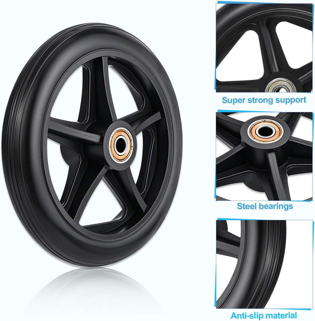 4 Pack Wheel Replacement with 4 Axles, 6 Inch Heavy-Duty Anti-Slip Solid Caster Roller Wheels for Walkers Wheelchair
