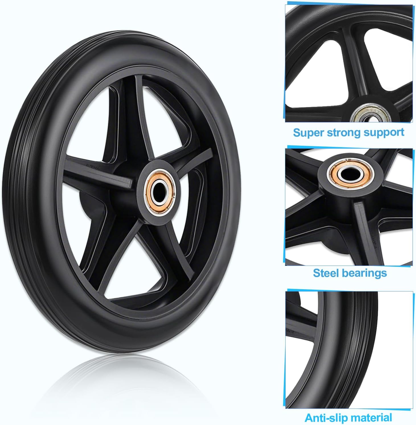 4 Pack Wheel Replacement with 4 Axles, 6 Inch Heavy-Duty Anti-Slip Solid Caster Roller Wheels for Walkers Wheelchair