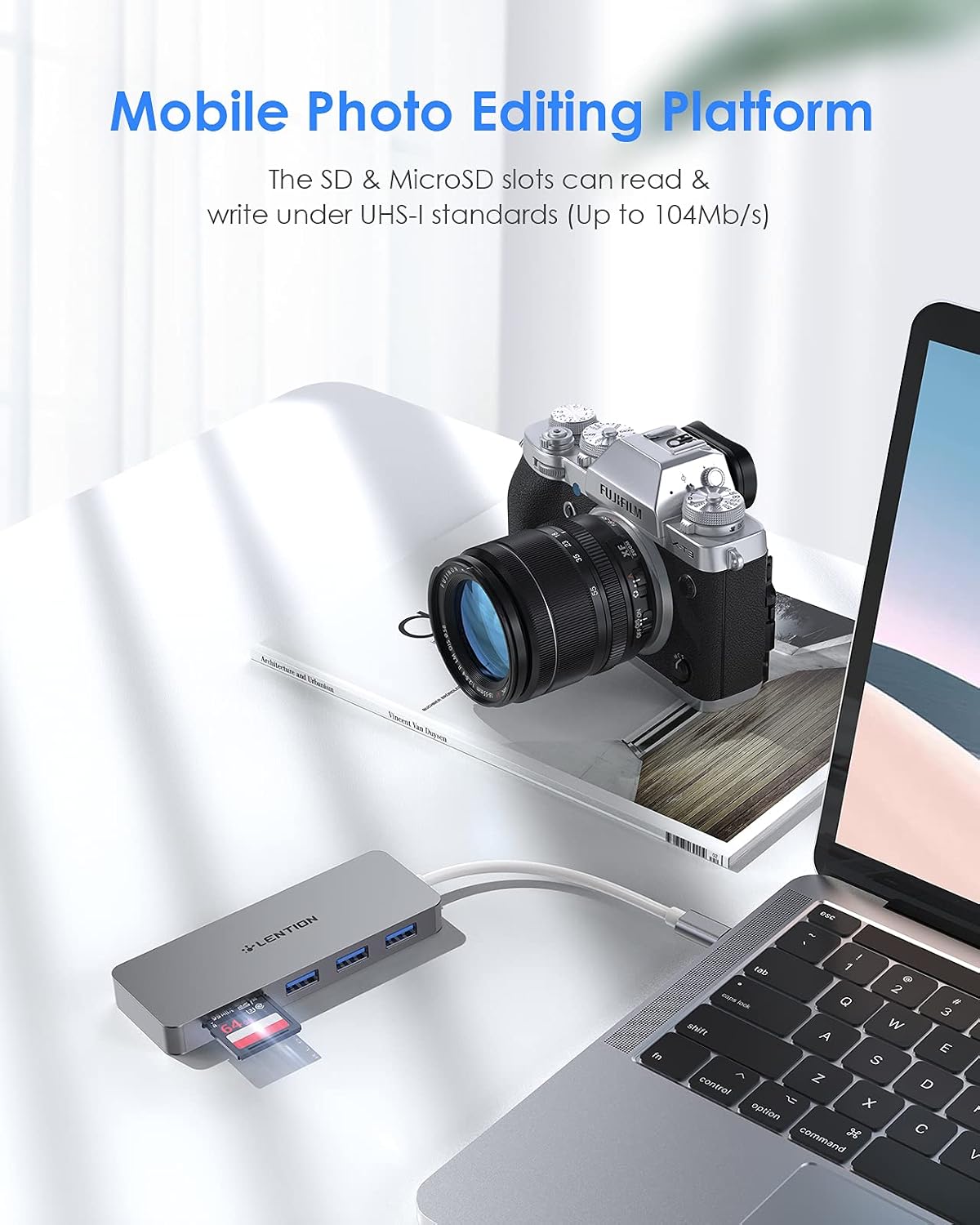 USB C Hub with 1ft Cable for Laptop Stand, 5-in-1 Multiport Adapter with 3 USB 3.0 5Gbps, TF/SD Card Reader for
