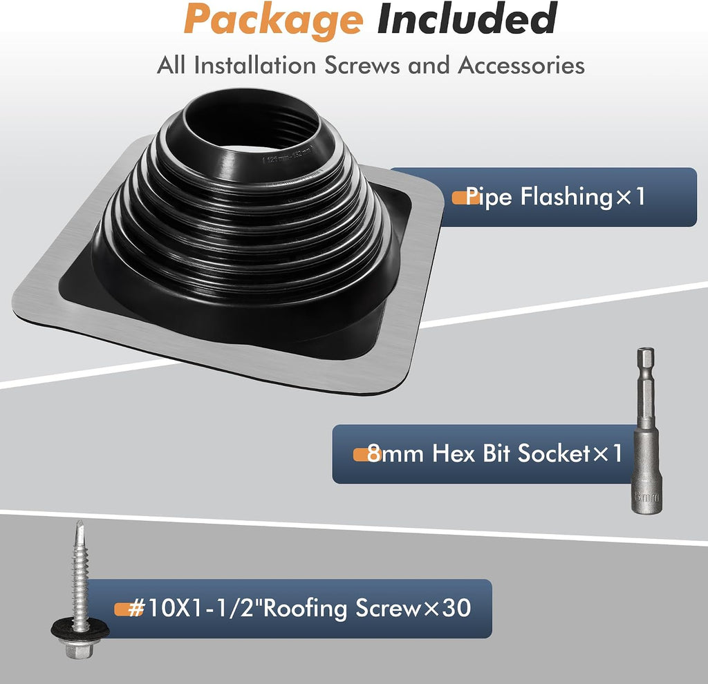 #6 Epdm Metal Roof Vent Boot, Flexible Roofing Boots Fits Pipe Od 4 3/4'' to 10'', Metal Roof Jacks Flashing for