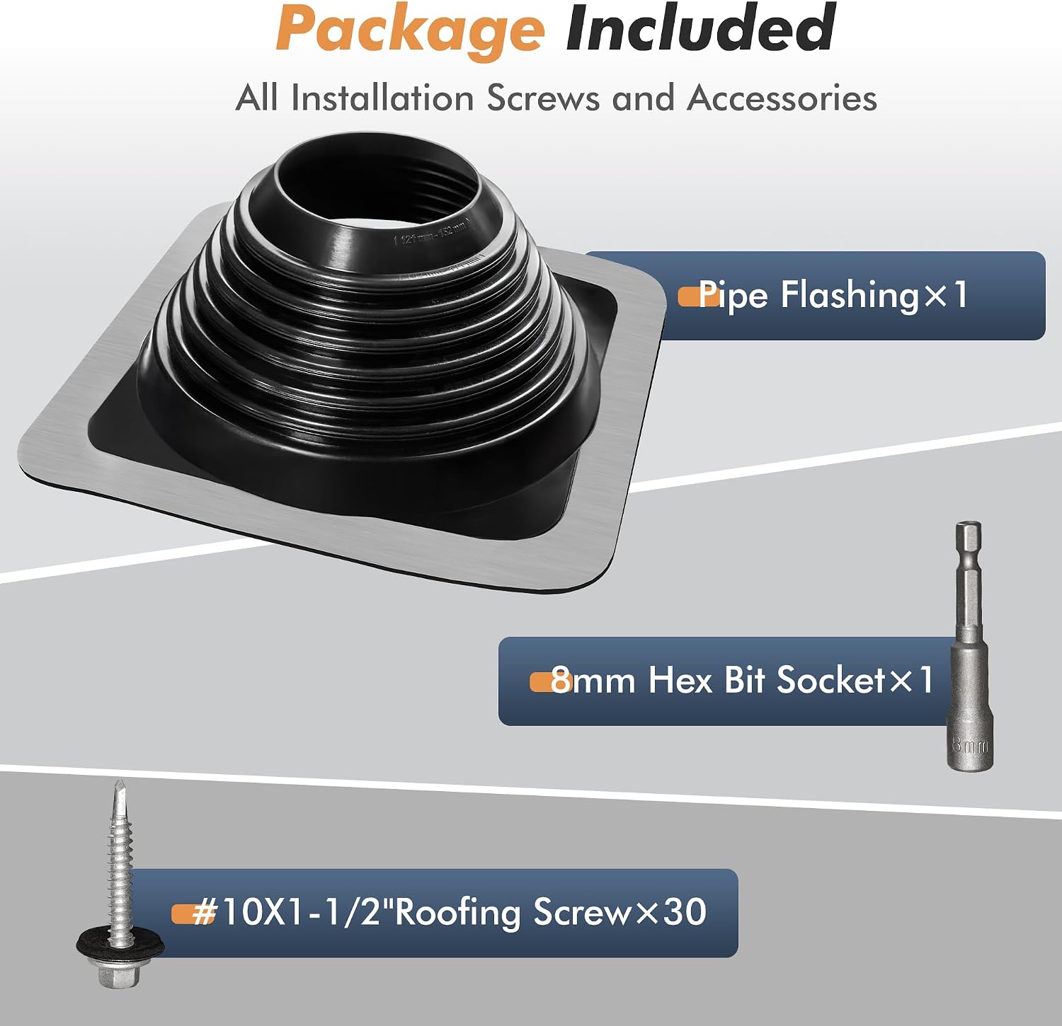 #6 Epdm Metal Roof Vent Boot, Flexible Roofing Boots Fits Pipe Od 4 3/4'' to 10'', Metal Roof Jacks Flashing for