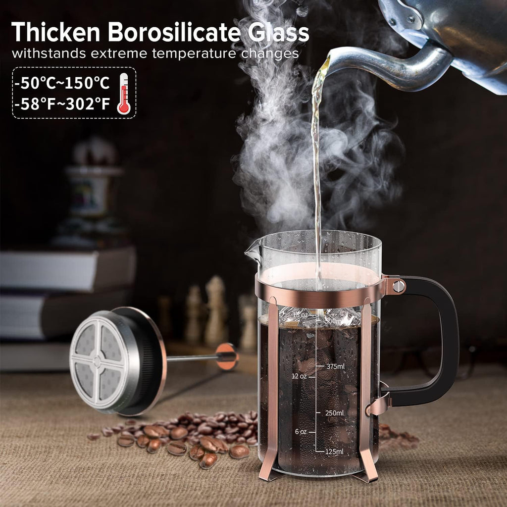 French Press Coffee Maker 21oz,Borosilicate Glass Coffee Press | Thickened Glass Stainless Steel Coffee French