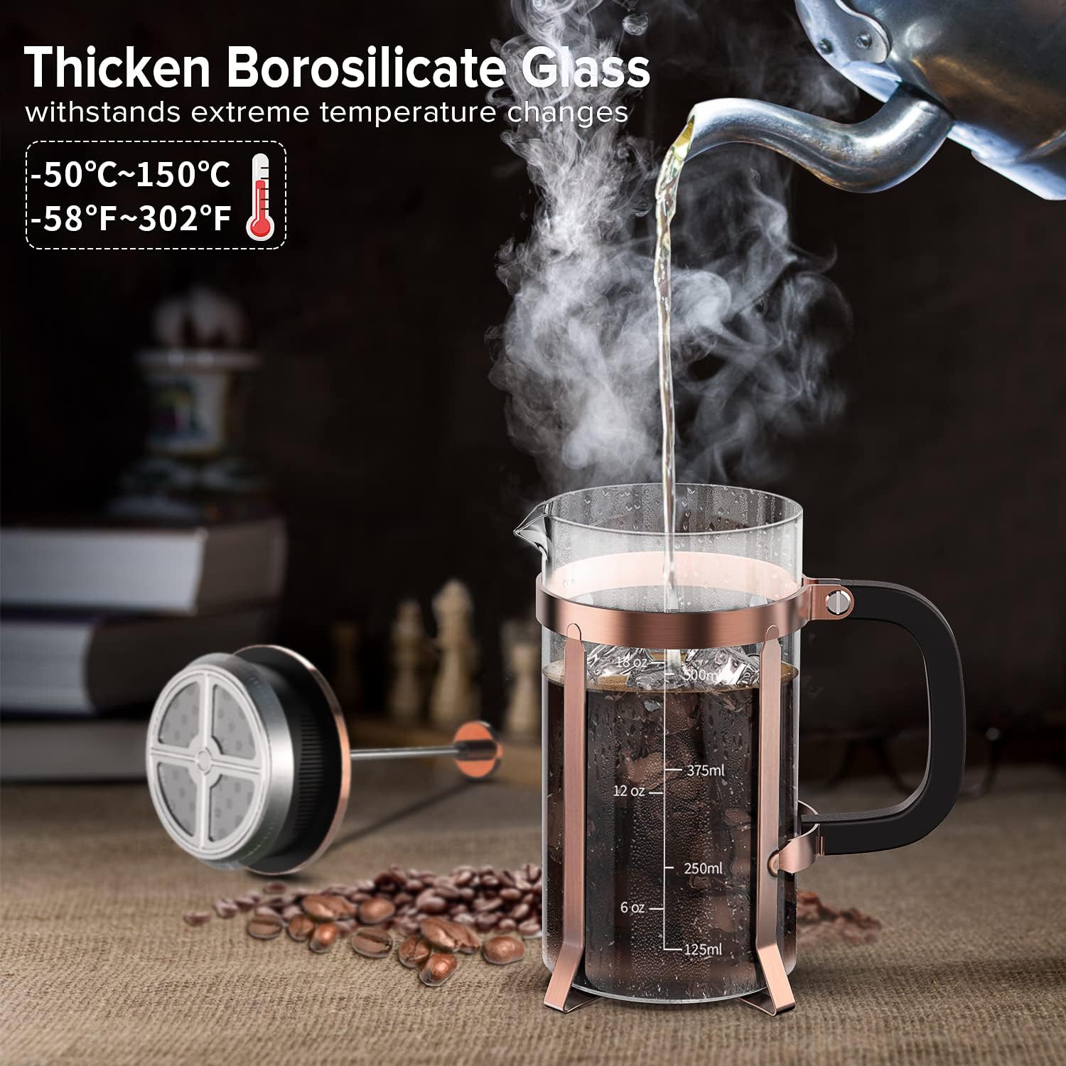 French Press Coffee Maker 21oz,Borosilicate Glass Coffee Press | Thickened Glass Stainless Steel Coffee French