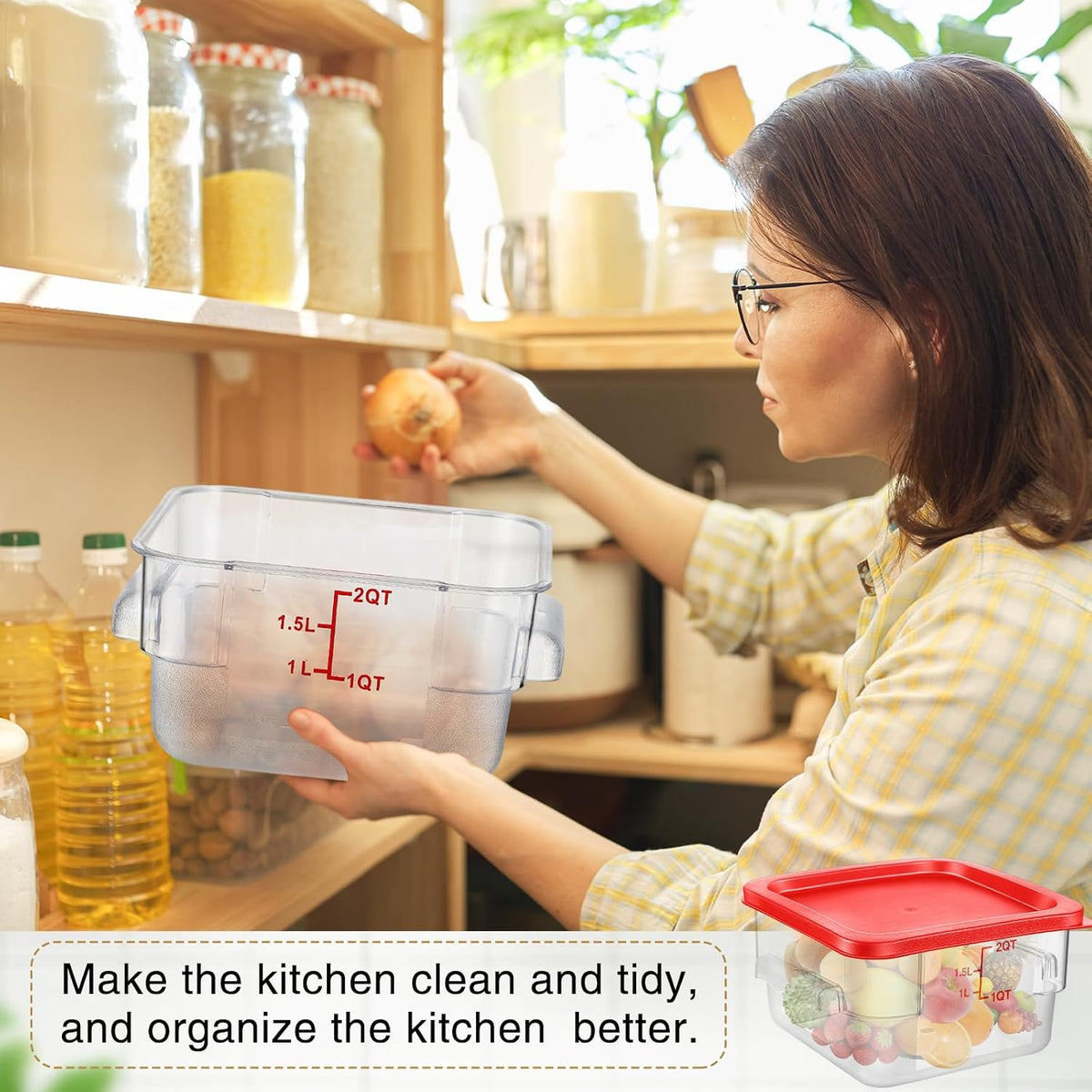 2 Pcs Square Food Storage Container Polycarbonate Clear Food Container with Lid Commercial Rice Storage with