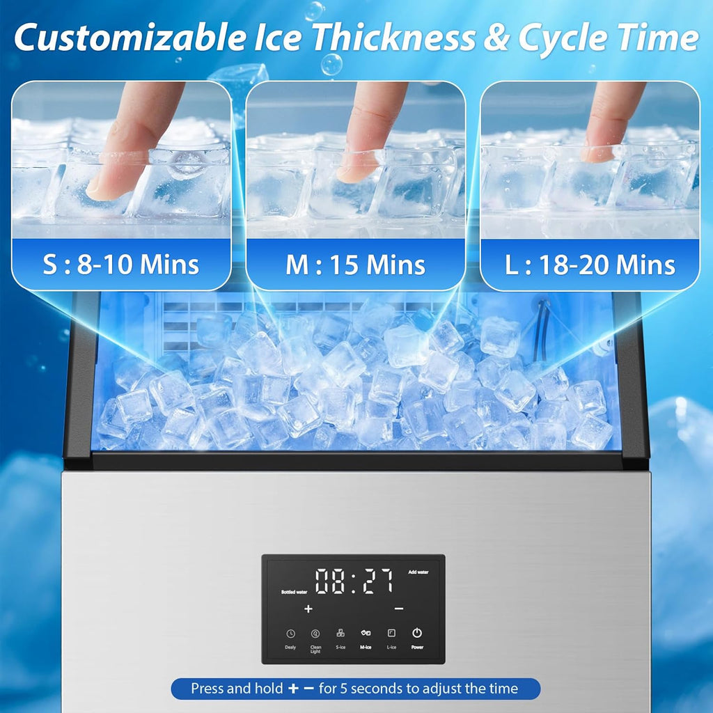 Commercial Ice Maker Machine, 150Lbs/24H Undercounter/Freestanding Ice Machine with Self-Priming Gallon Water& Facuet