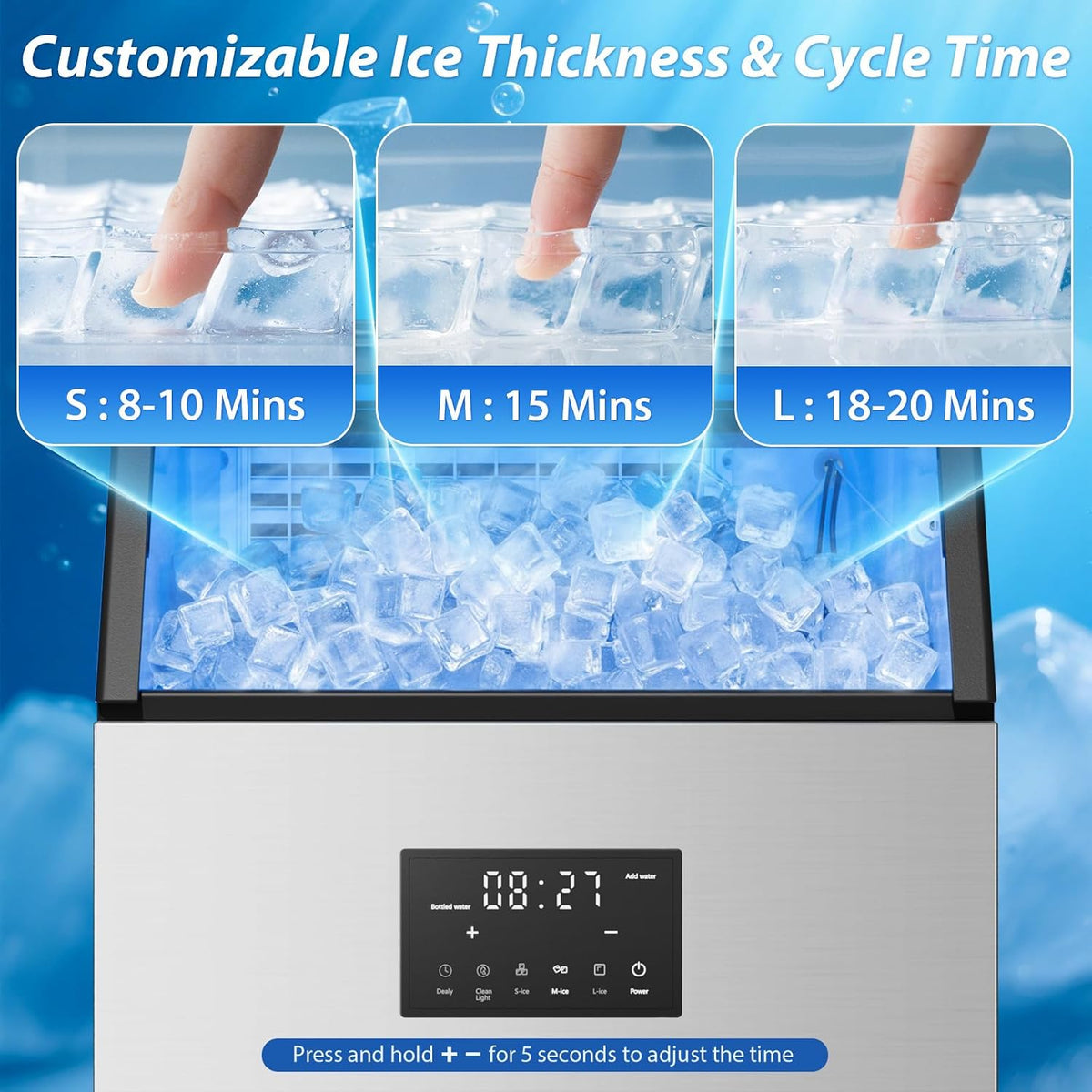 Commercial Ice Maker Machine, 150Lbs/24H Undercounter/Freestanding Ice Machine with Self-Priming Gallon Water& Facuet
