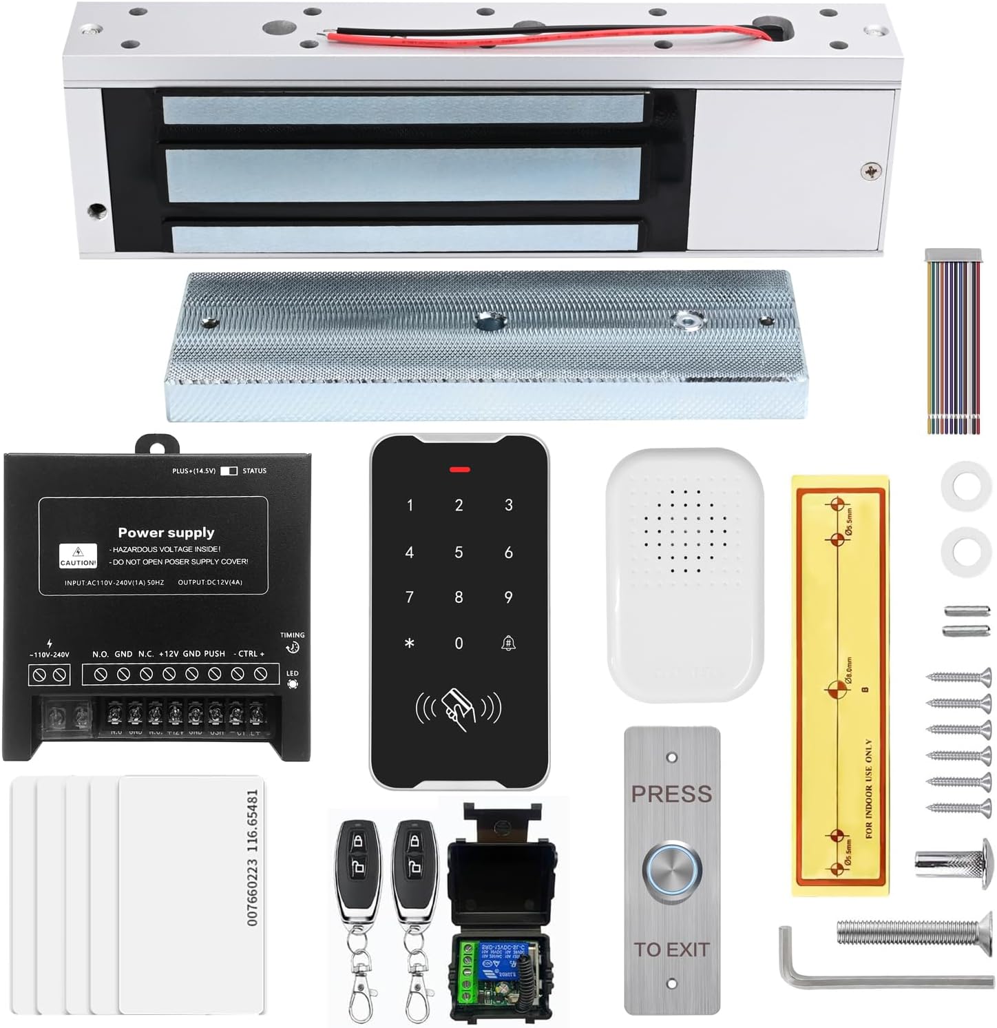 Door Access Control System Kit Set with 1200lbs Electric Magnetic Lock, RFID Keypad, Remotes,DC12V/5A Power Supply