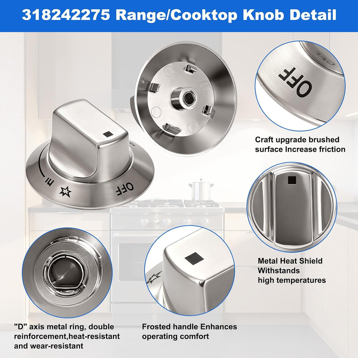 6PCS 318242275 Burner Control Knob Compatible with Electrolux