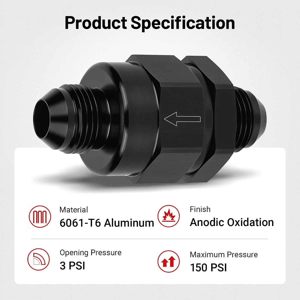 EVIL ENERGY 8AN Male Non Return One Way Inline Check Valve Fitting Black