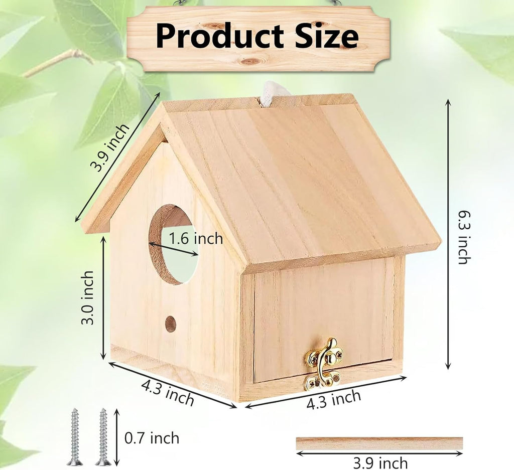 Wooden Bird House Transparent Outdoor Bird House Hanging Nests Box Garden Patio DIY Decorative for Wren Swallow