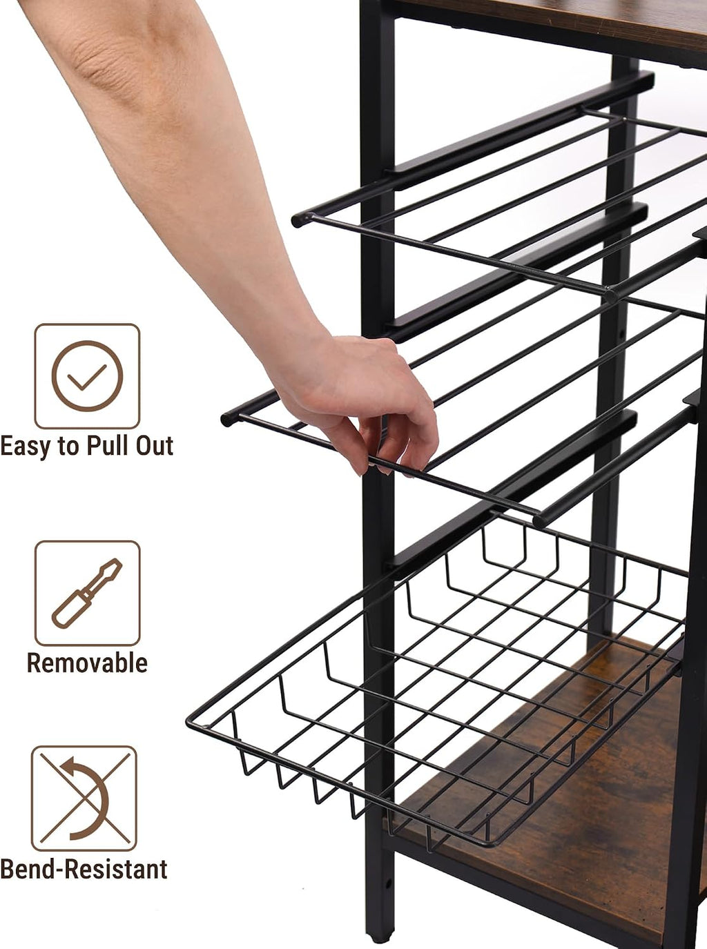 Bakers Rack with Power Outlets, 4-Tier Microwave Stand