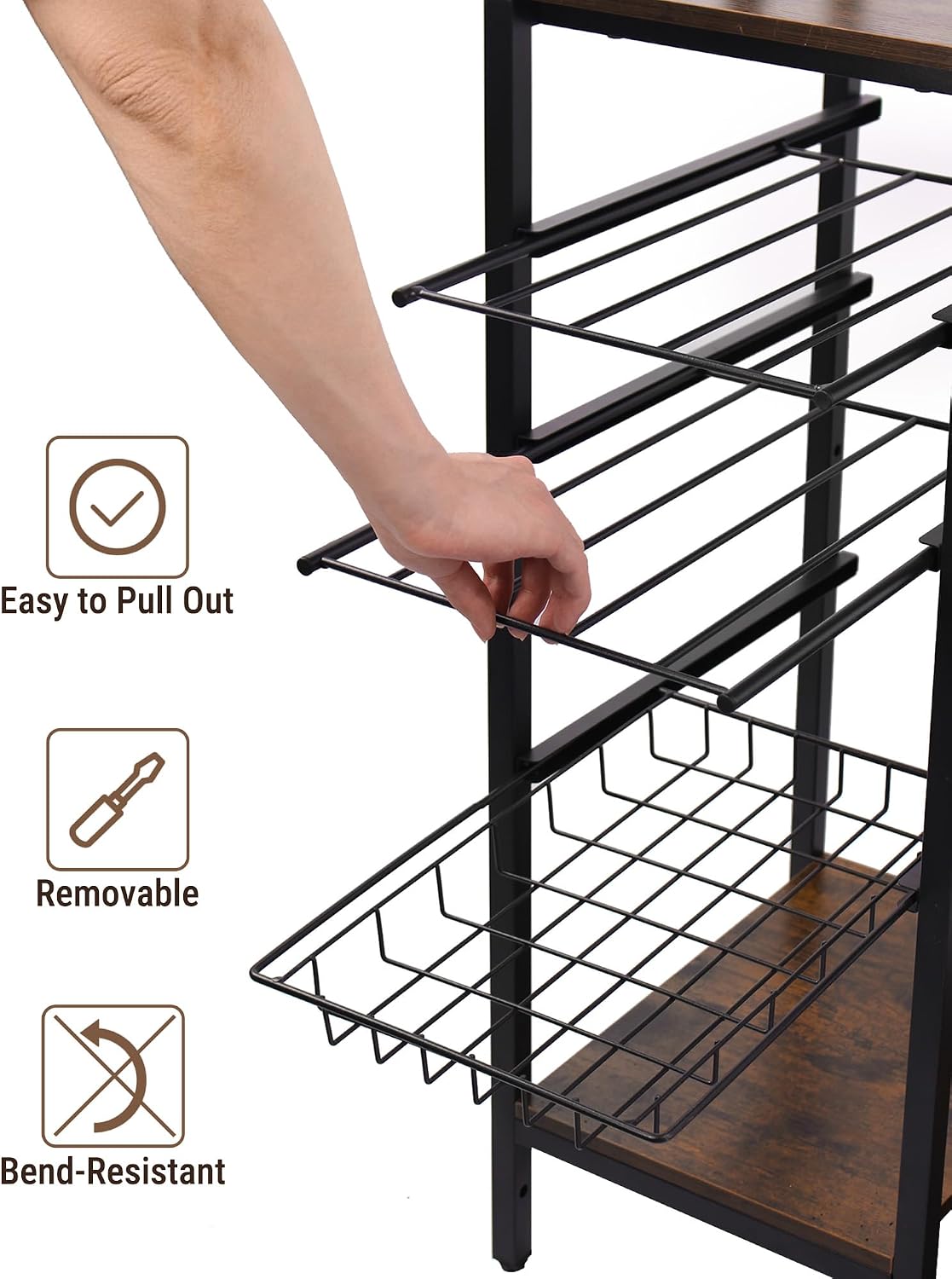Bakers Rack with Power Outlets, 4-Tier Microwave Stand