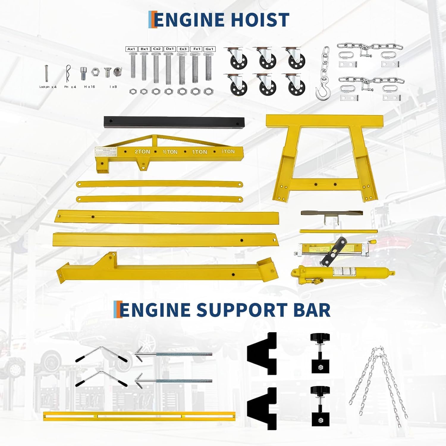 2 Ton Folding Hydraulic Engine Hoist with 59 in Load Leveler 4400 LBS Capacity Heavy Duty Cherry Picker 6 Swivel