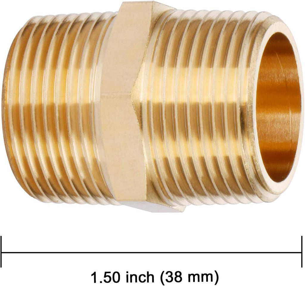 U.S. Solid Brass Pipe Fitting, Hex Nipple, 3/4" x 3/4" NPT Male Pipe Adapter