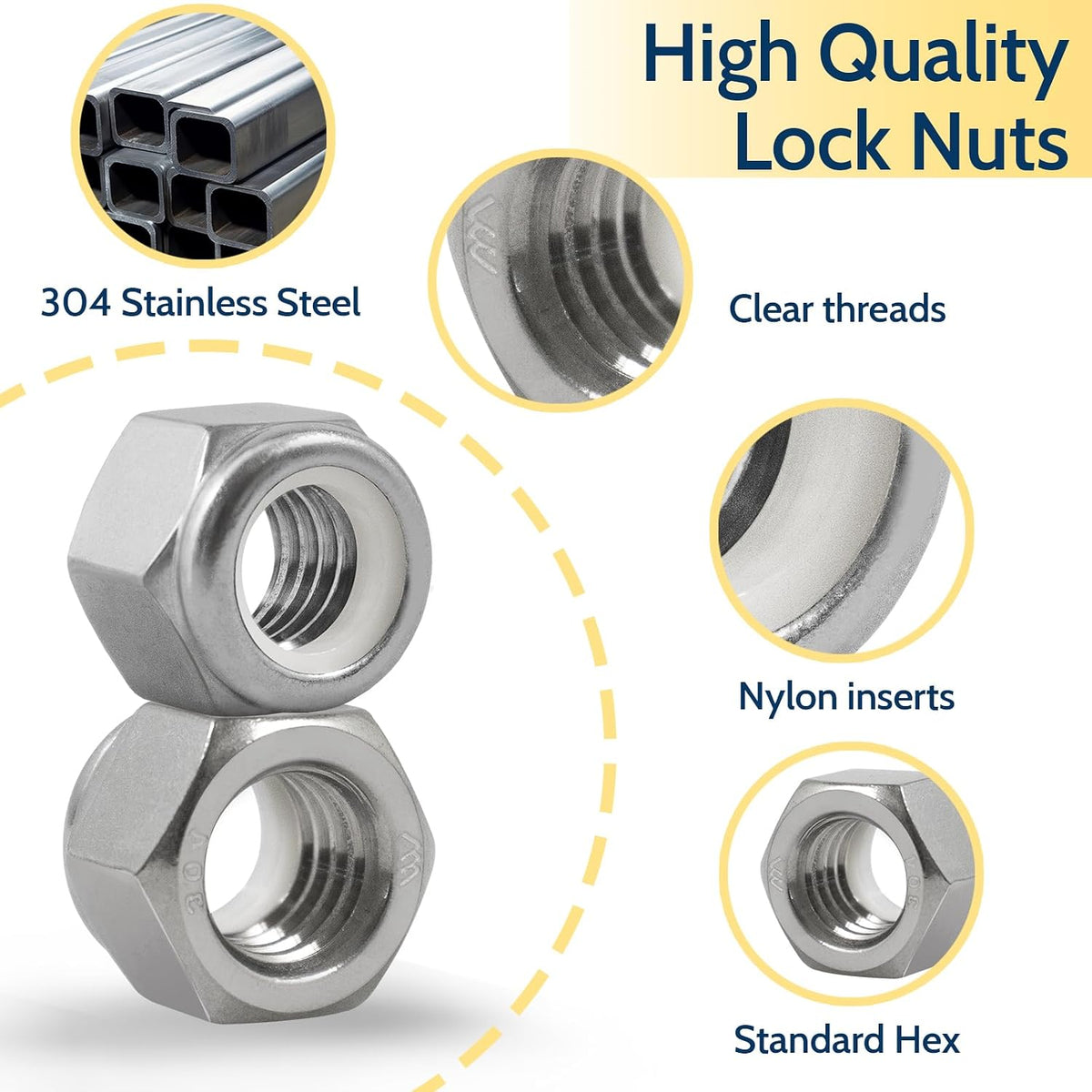 1/4-20 Lock Nut, 110Pcs Stainless Steel Nylock Insert Locking Nuts