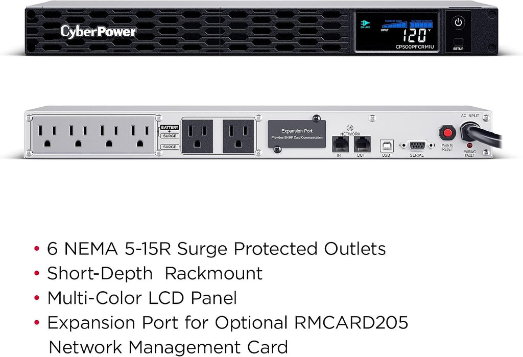 CyberPower CP500PFCRM1U PFC Sinewave UPS Battery Backup and Surge Protector