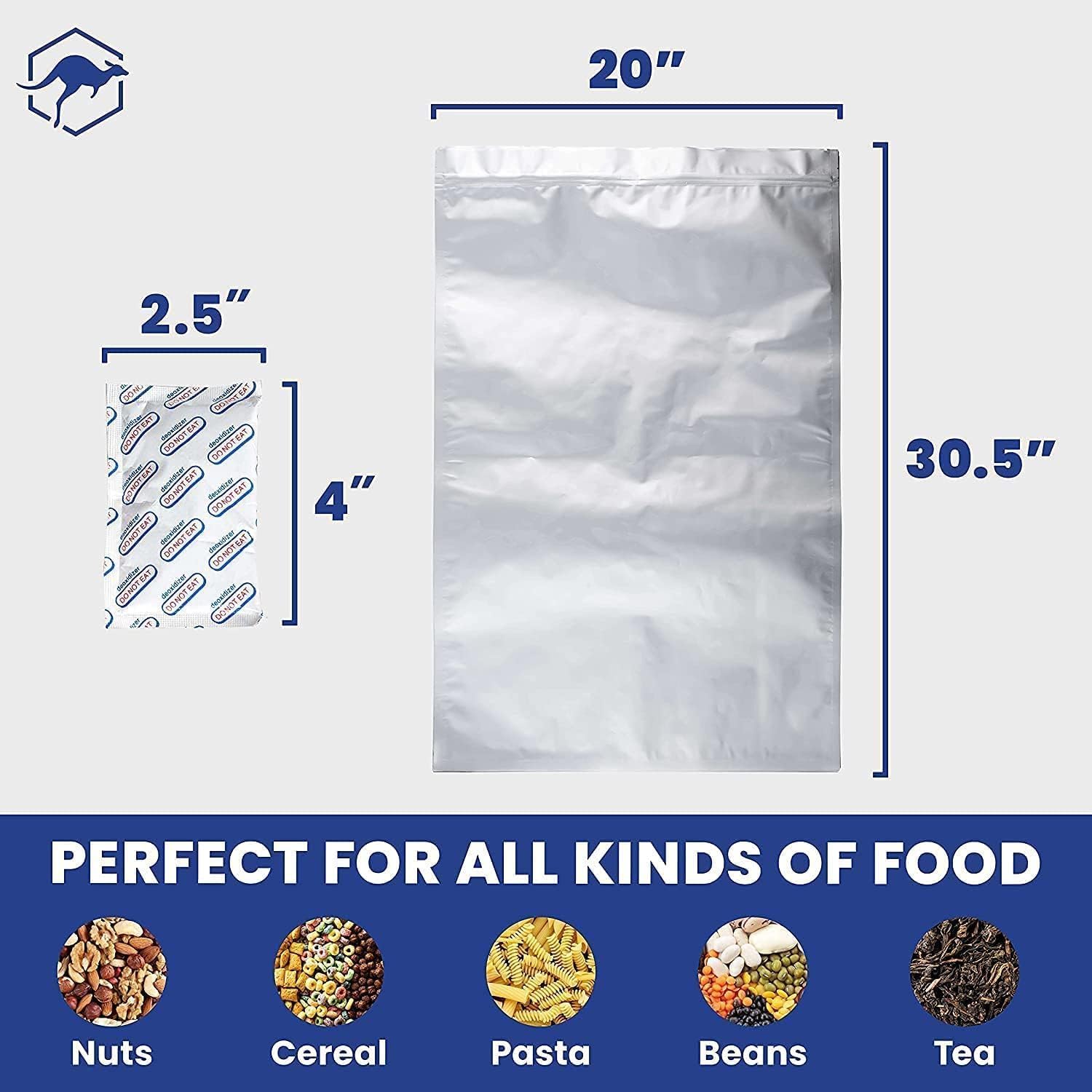 15 Count 5-Gallon Mylar Bags with 2500cc Oxygen Absorbers, 10 Mil Total Thickness Long-Term Food Storage Pouches