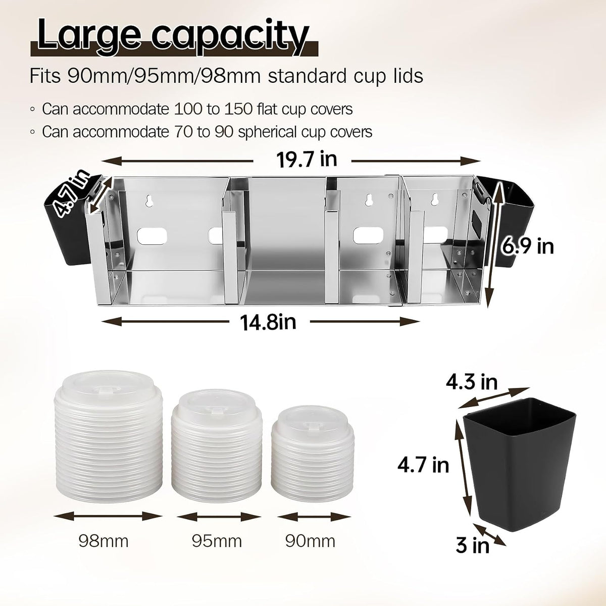 Stainless Steel Cup and Lid Holder, 4-Compartment Cup Dispenser