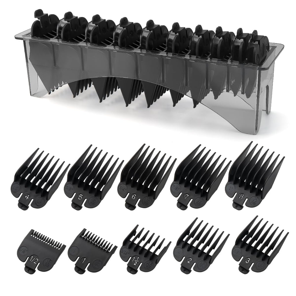 Clipper Guards Set Compatible with Most Wahl Clippers with Holder, Clipper Guides Replacement - 1/16" to 1", 10 Piece