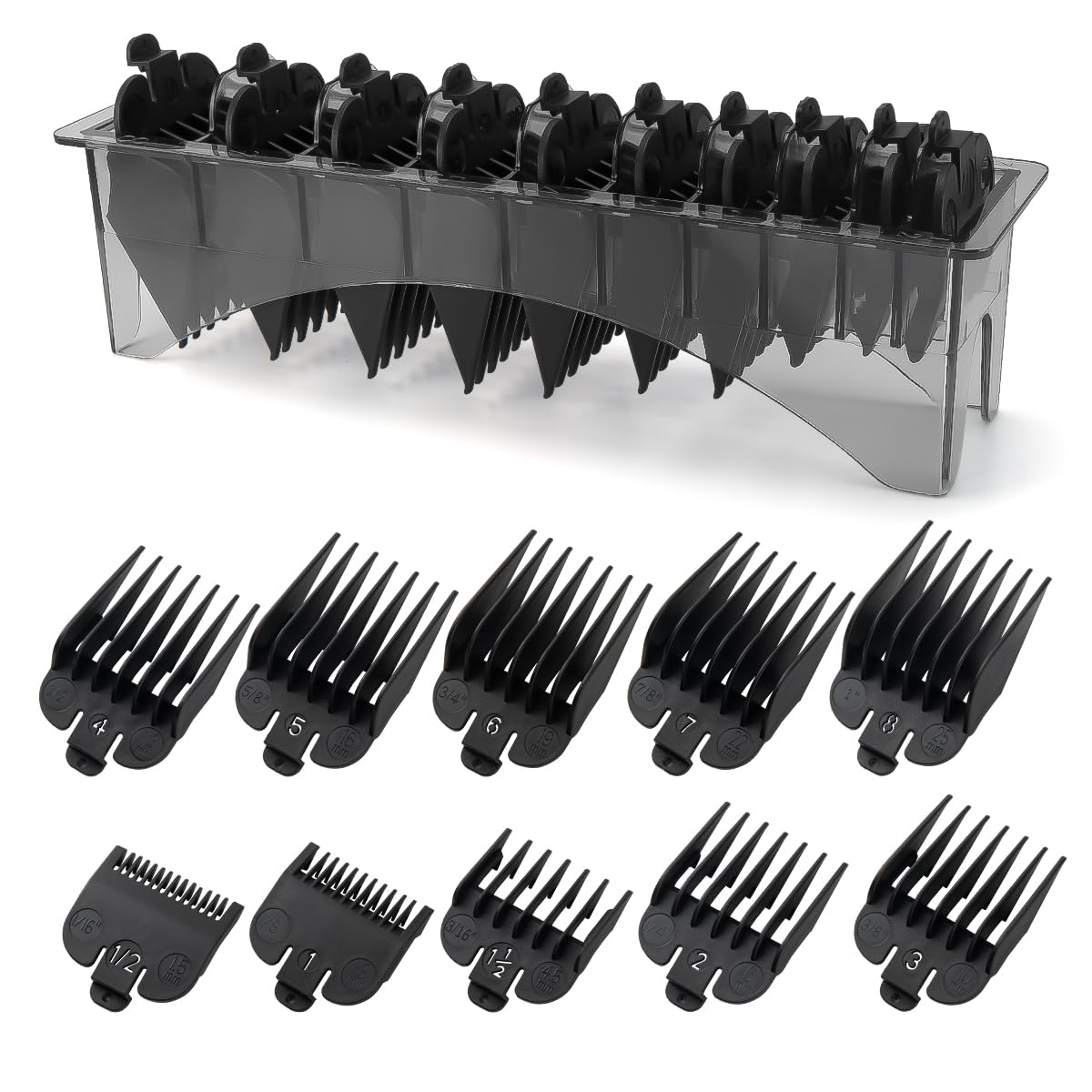 Clipper Guards Set Compatible with Most Wahl Clippers with Holder, Clipper Guides Replacement - 1/16" to 1", 10 Piece