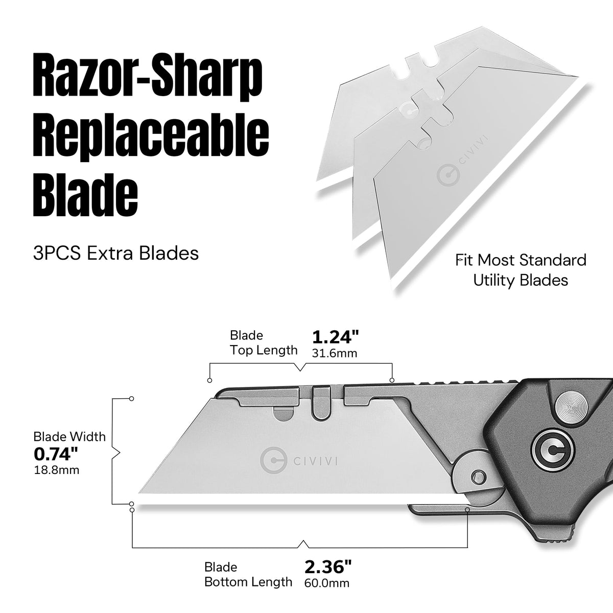 Folding Utility Knife Box Cutter, Quick Change Blade C24041F-4