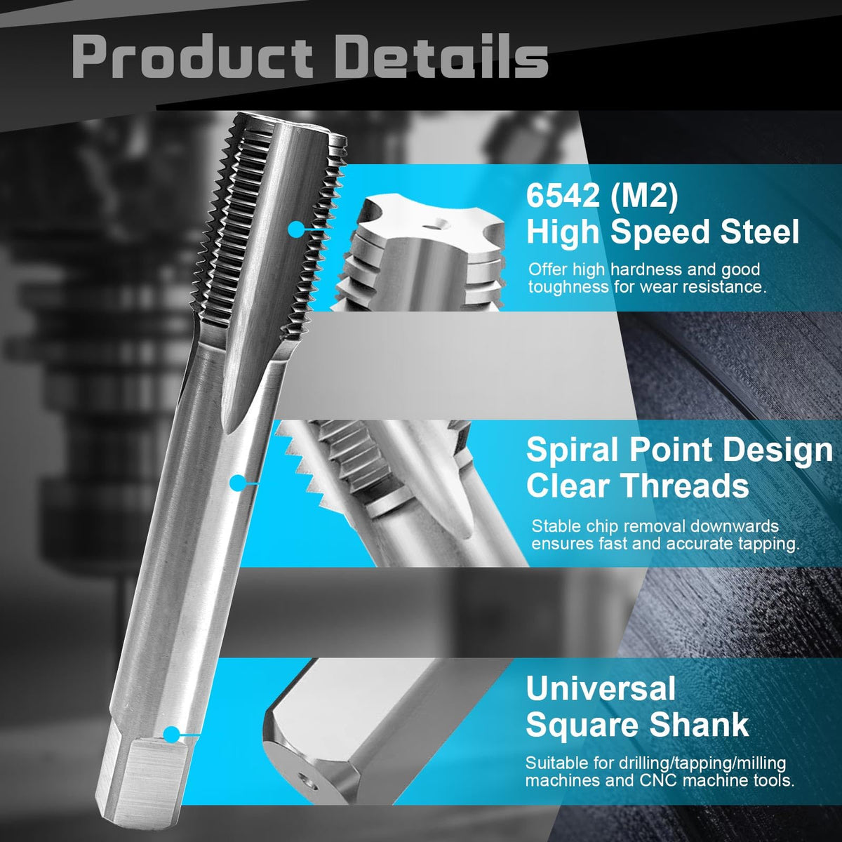 M12x1.25 Metric Thread Tap, M2 HSS 6542 Right Hand Thread Tap